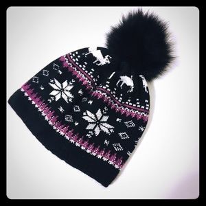 Black wool Pom Pom hat with rhinestones